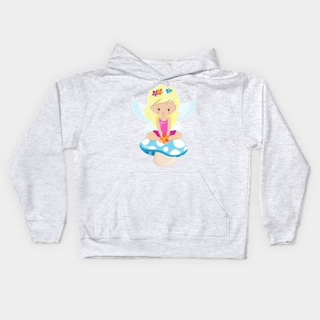 Cute Fairy, Magic Fairy, Blonde Hair, Mushroom Kids Hoodie by Jelena Dunčević